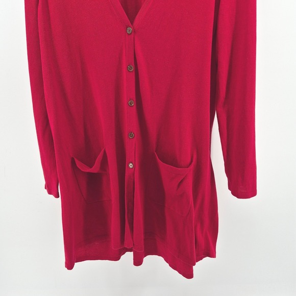 J.Jill Red Button Front Longline Cardigan Sweater Pockets Sz L Capsule Layering‎ - Picture 3 of 10